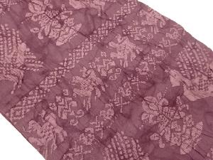 ふくれ織横段に動物・変わり草葉模様織出し名古屋帯